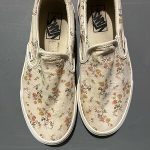 Vans Cream and Pink Floral Slip-On Sneakers